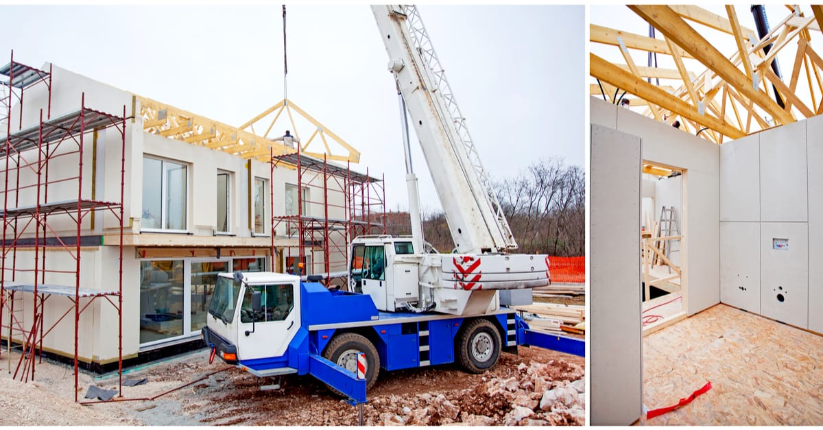 crane dropping in prefabricated house